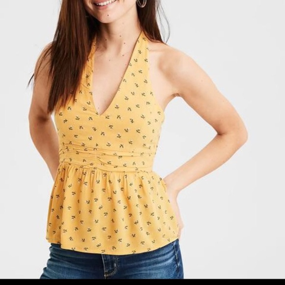 American Eagle Outfitters Yellow Floral Halter Top